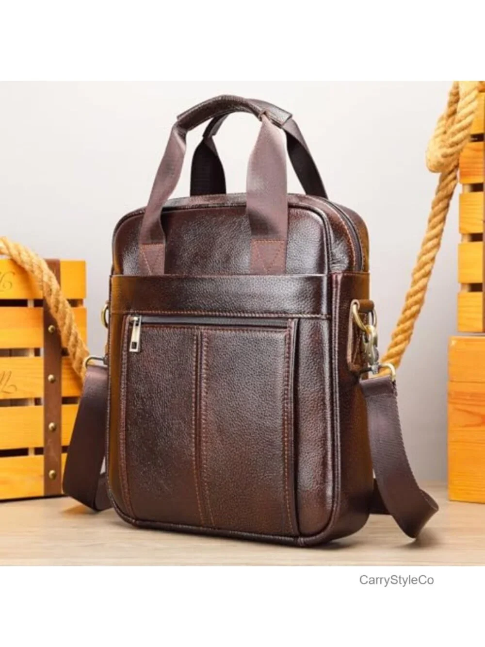 Genuine Leather Messenger Bag for Men Adjustable Crossbody Sling Shoulder